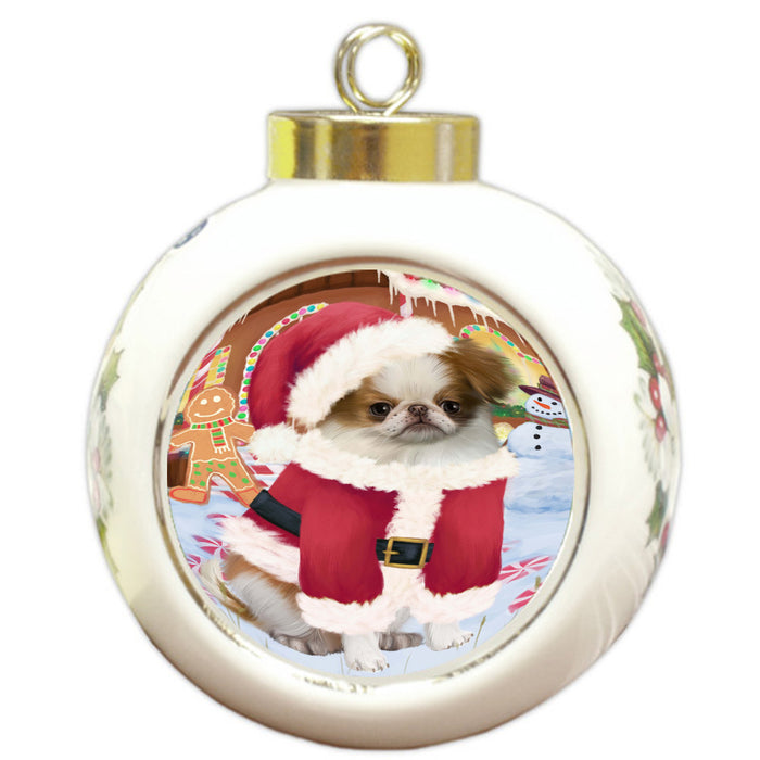 Christmas Gingerbread Candyfest Japanese Chin Dog Round Ball Christmas Ornament Pet Decorative Hanging Ornaments for Christmas X-mas Tree Decorations - 3" Round Ceramic Ornament