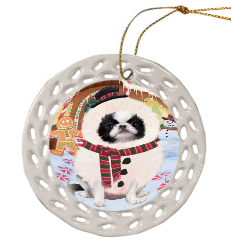 Christmas Gingerbread Snowman Japanese Chin Dog Doily Ornament DPOR58753