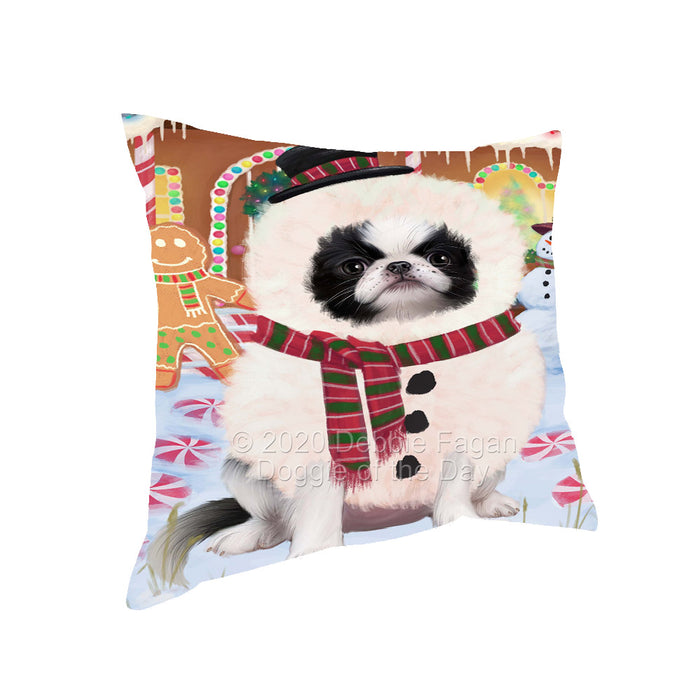 Christmas Gingerbread Snowman Japanese Chin Dog Pillow with Top Quality High-Resolution Images - Ultra Soft Pet Pillows for Sleeping - Reversible & Comfort - Ideal Gift for Dog Lover - Cushion for Sofa Couch Bed - 100% Polyester