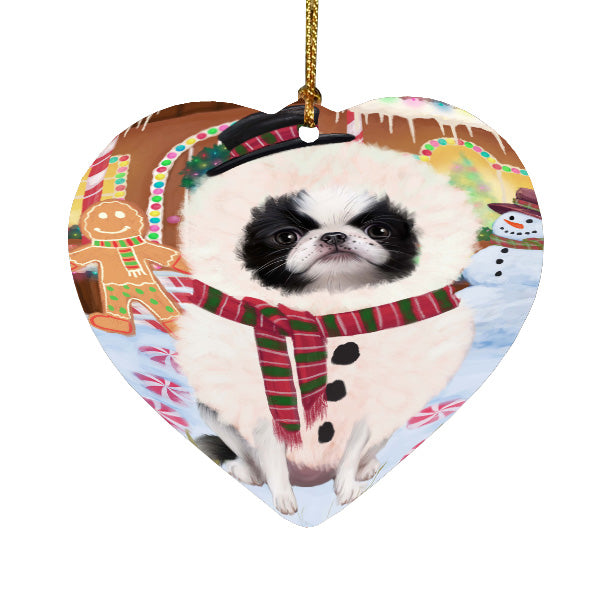 Christmas Gingerbread Snowman Japanese Chin Dog Heart Christmas Ornament HPORA59102