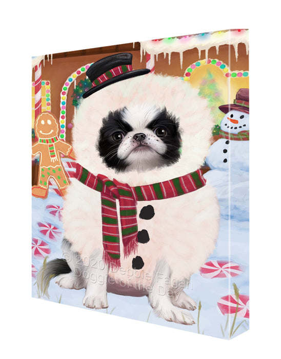 Christmas Gingerbread Snowman Japanese Chin Dog Canvas Wall Art - Premium Quality Ready to Hang Room Decor Wall Art Canvas - Unique Animal Printed Digital Painting for Decoration