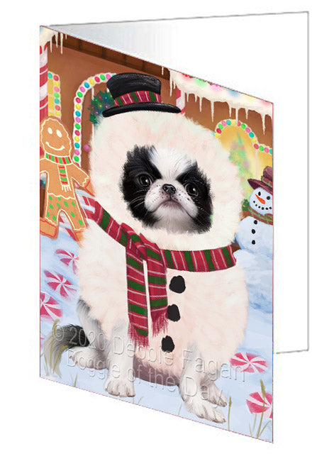 Christmas Gingerbread Snowman Japanese Chin Dog Handmade Artwork Assorted Pets Greeting Cards and Note Cards with Envelopes for All Occasions and Holiday Seasons