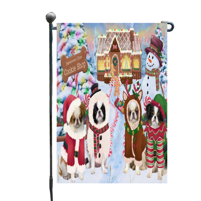 Christmas Gingerbread Cookie Shop Japanese Chin Dogs Garden Flags Outdoor Decor for Homes and Gardens Double Sided Garden Yard Spring Decorative Vertical Home Flags Garden Porch Lawn Flag for Decorations