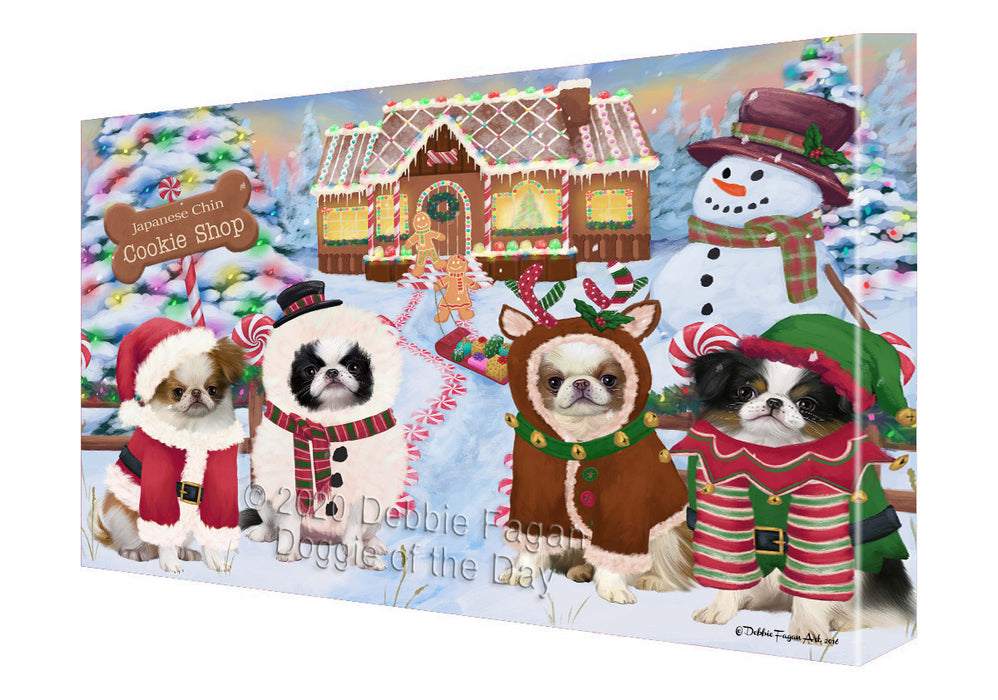 Christmas Gingerbread Cookie Shop Japanese Chin Dogs Canvas Wall Art - Premium Quality Ready to Hang Room Decor Wall Art Canvas - Unique Animal Printed Digital Painting for Decoration