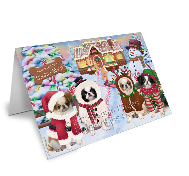 Christmas Gingerbread Cookie Shop Japanese Chin Dogs Handmade Artwork Assorted Pets Greeting Cards and Note Cards with Envelopes for All Occasions and Holiday Seasons