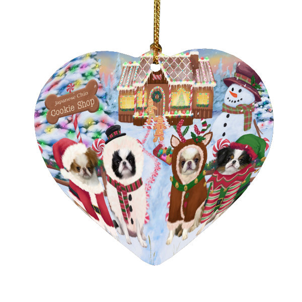 Christmas Gingerbread Cookie Shop Japanese Chin Dogs Heart Christmas Ornament HPORA58947