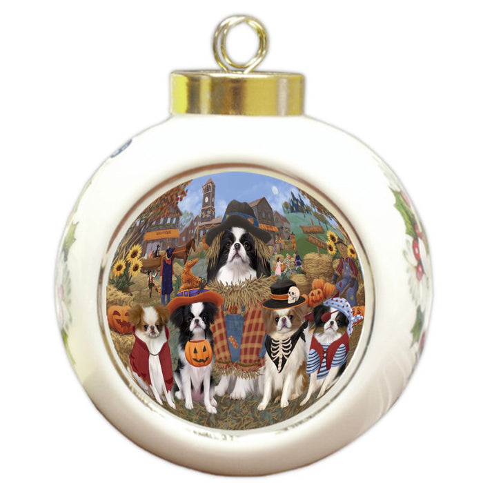 Halloween 'Round Town Japanese Chin Dogs Round Ball Christmas Ornament Pet Decorative Hanging Ornaments for Christmas X-mas Tree Decorations - 3" Round Ceramic Ornament