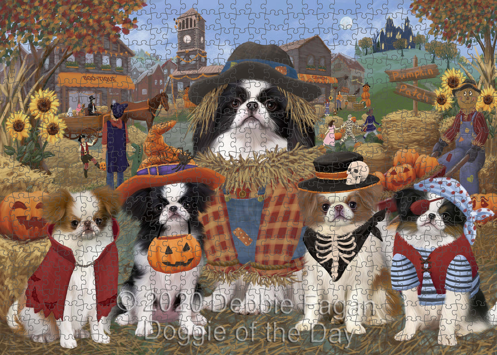 Halloween 'Round Town Japanese Chin Dogs Portrait Jigsaw Puzzle for Adults Animal Interlocking Puzzle Game Unique Gift for Dog Lover's with Metal Tin Box