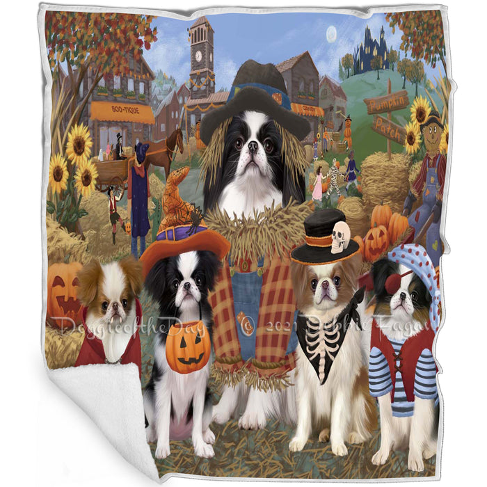 Halloween 'Round Town And Fall Pumpkin Scarecrow Both Japanese Chin Dogs Blanket BLNKT143616