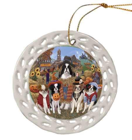 Halloween 'Round Town Japanese Chin Dogs Doily Ornament DPOR58614