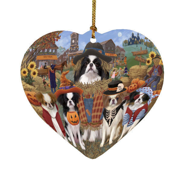 Halloween 'Round Town Japanese Chin Dogs Heart Christmas Ornament HPORA58963