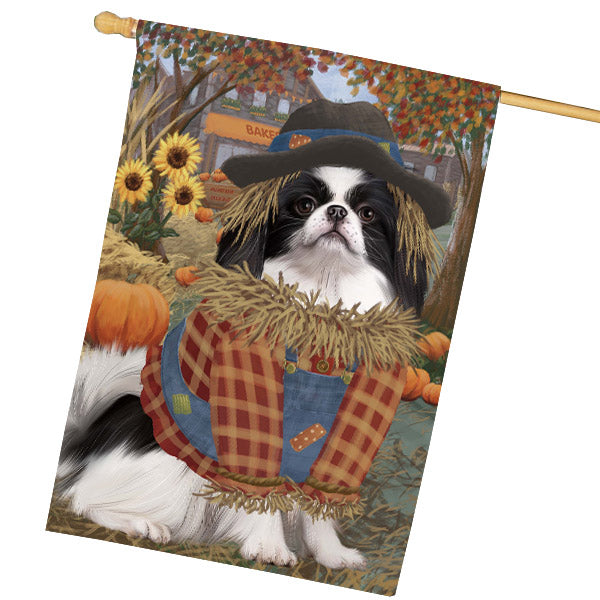 Halloween 'Round Town Japanese Chin Dog House Flag Outdoor Decorative Double Sided Pet Portrait Weather Resistant Premium Quality Animal Printed Home Decorative Flags 100% Polyester FLG68996
