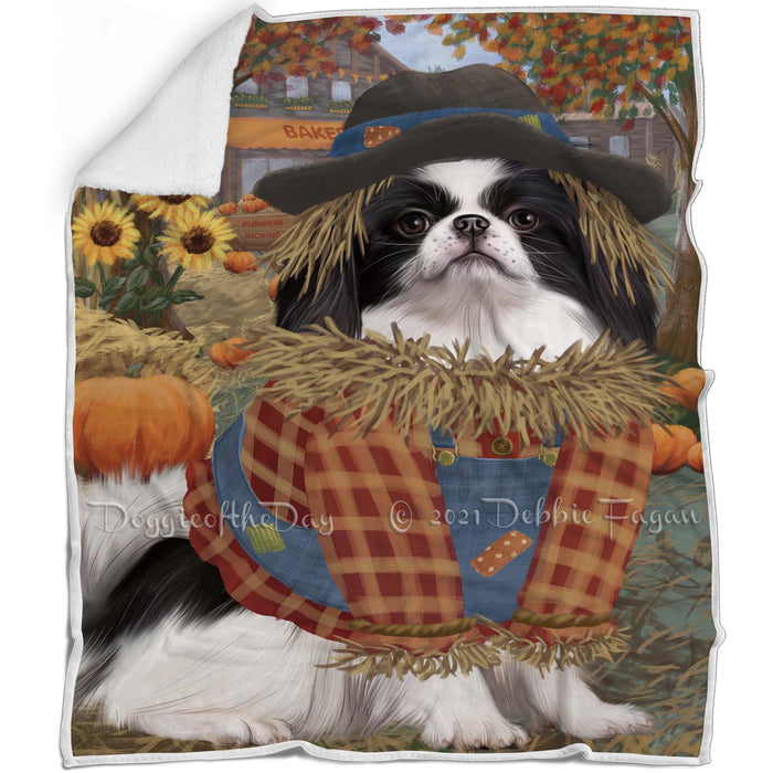 Halloween 'Round Town And Fall Pumpkin Scarecrow Both Japanese Chin Dogs Blanket BLNKT143617