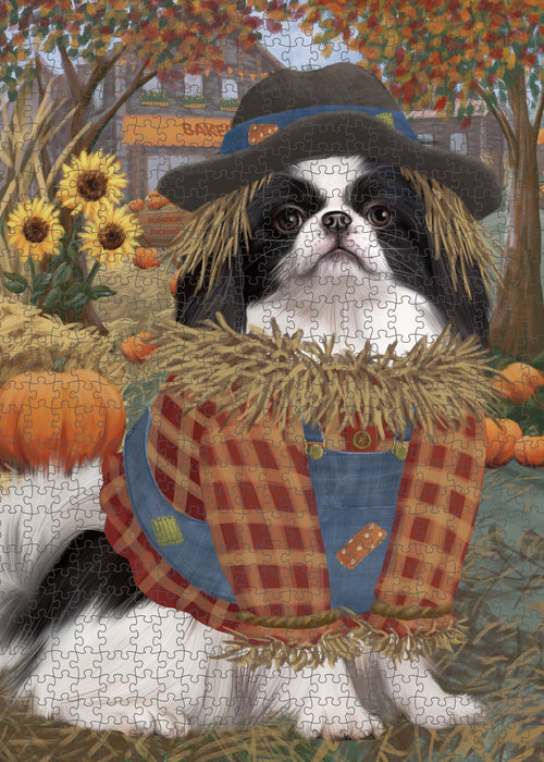 Halloween 'Round Town Japanese Chin Dog Portrait Jigsaw Puzzle for Adults Animal Interlocking Puzzle Game Unique Gift for Dog Lover's with Metal Tin Box PZL487
