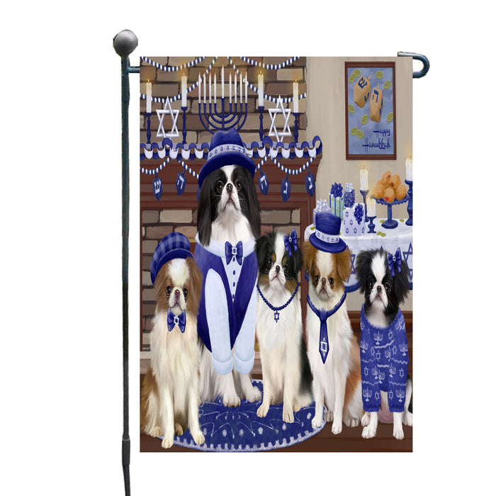 Happy Hanukkah Family Japanese Chin Dogs Garden Flags Outdoor Decor for Homes and Gardens Double Sided Garden Yard Spring Decorative Vertical Home Flags Garden Porch Lawn Flag for Decorations