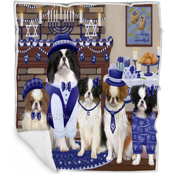 Happy Hanukkah Japanese Chin Dogs Blanket BLNKT144002