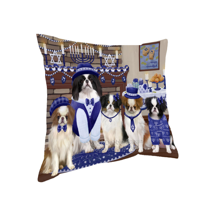 Happy Hanukkah Family Japanese Chin Dogs Pillow with Top Quality High-Resolution Images - Ultra Soft Pet Pillows for Sleeping - Reversible & Comfort - Ideal Gift for Dog Lover - Cushion for Sofa Couch Bed - 100% Polyester