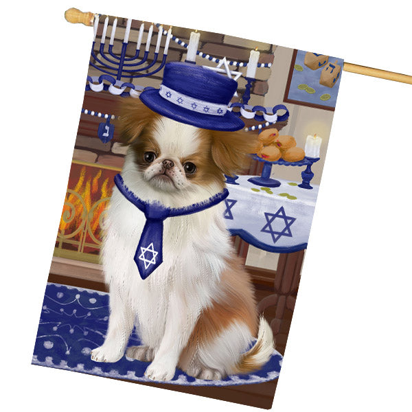 Happy Hanukkah Japanese Chin Dog House Flag Outdoor Decorative Double Sided Pet Portrait Weather Resistant Premium Quality Animal Printed Home Decorative Flags 100% Polyester