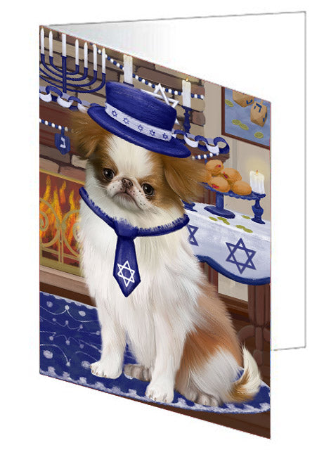Happy Hanukkah Japanese Chin Dog Handmade Artwork Assorted Pets Greeting Cards and Note Cards with Envelopes for All Occasions and Holiday Seasons