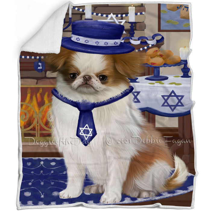 Happy Hanukkah Japanese Chin Dog Blanket BLNKT144003