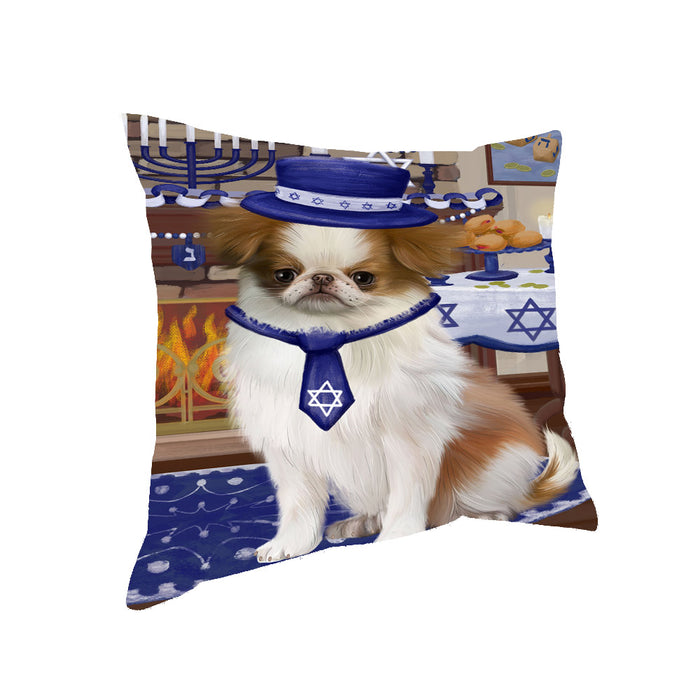 Happy Hanukkah Family Japanese Chin Dog Pillow with Top Quality High-Resolution Images - Ultra Soft Pet Pillows for Sleeping - Reversible & Comfort - Ideal Gift for Dog Lover - Cushion for Sofa Couch Bed - 100% Polyester