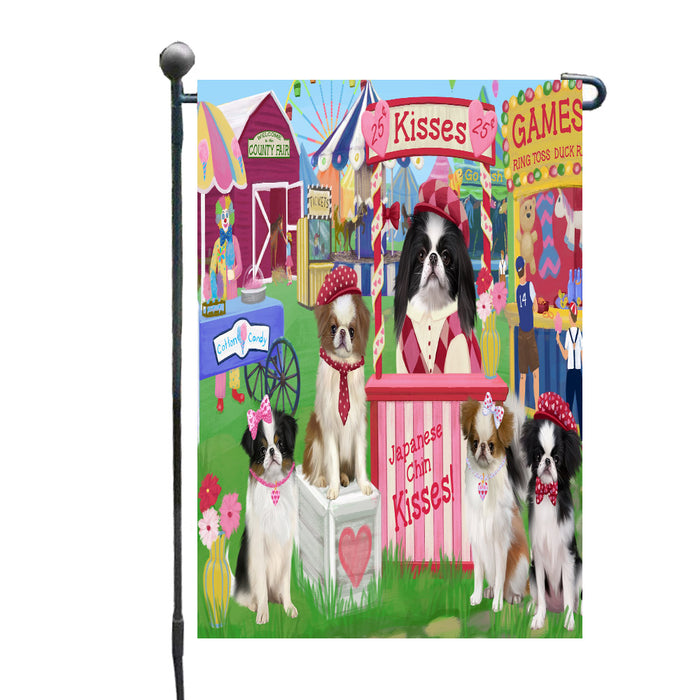 Carnival Kissing Booth Japanese Chin Dogs Garden Flags Outdoor Decor for Homes and Gardens Double Sided Garden Yard Spring Decorative Vertical Home Flags Garden Porch Lawn Flag for Decorations
