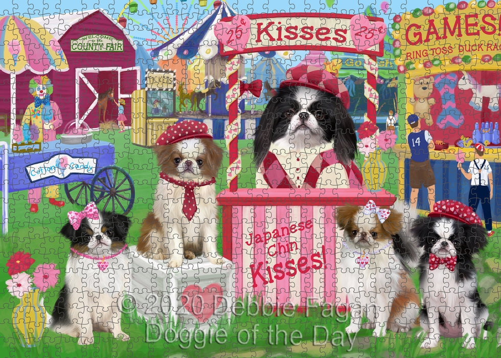 Carnival Kissing Booth Japanese Chin Dogs Portrait Jigsaw Puzzle for Adults Animal Interlocking Puzzle Game Unique Gift for Dog Lover's with Metal Tin Box
