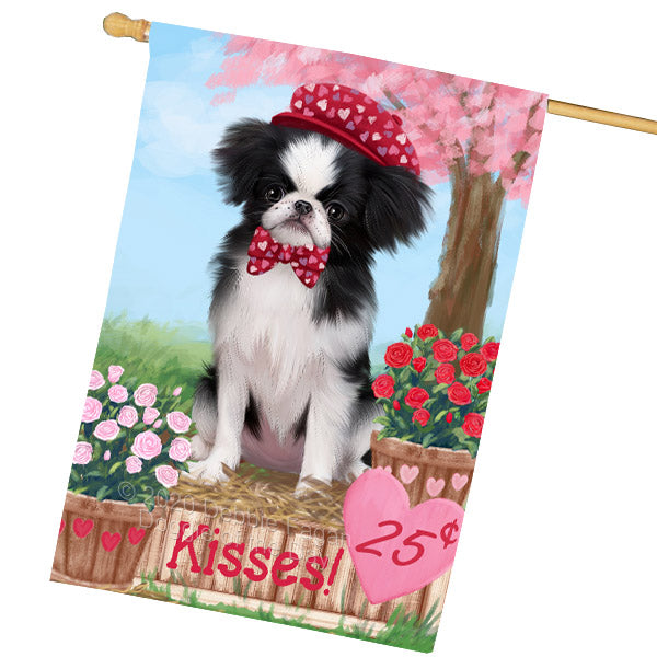 Rosie 25 Cent Kisses Japanese Chin Dog House Flag Outdoor Decorative Double Sided Pet Portrait Weather Resistant Premium Quality Animal Printed Home Decorative Flags 100% Polyester FLG69116