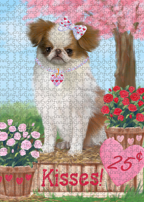Rosie 25 Cent Kisses Japanese Chin Dog Portrait Jigsaw Puzzle for Adults Animal Interlocking Puzzle Game Unique Gift for Dog Lover's with Metal Tin Box PZL589