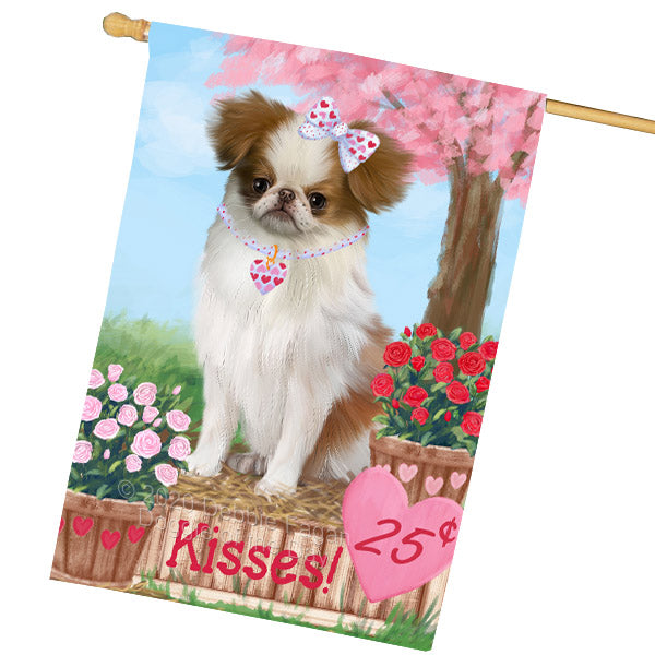 Rosie 25 Cent Kisses Japanese Chin Dog House Flag Outdoor Decorative Double Sided Pet Portrait Weather Resistant Premium Quality Animal Printed Home Decorative Flags 100% Polyester FLG69114