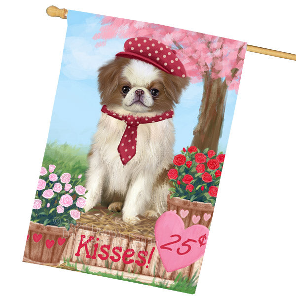 Rosie 25 Cent Kisses Japanese Chin Dog House Flag Outdoor Decorative Double Sided Pet Portrait Weather Resistant Premium Quality Animal Printed Home Decorative Flags 100% Polyester FLG69115
