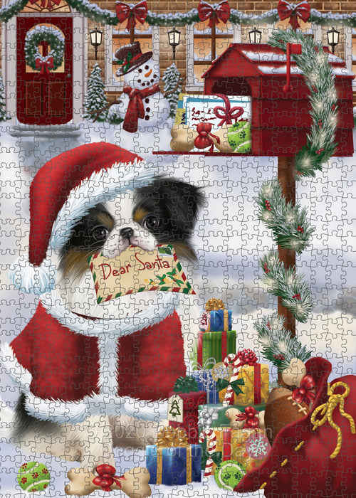 Christmas Dear Santa Mailbox Japanese Chin Dog Portrait Jigsaw Puzzle for Adults Animal Interlocking Puzzle Game Unique Gift for Dog Lover's with Metal Tin Box PZL568