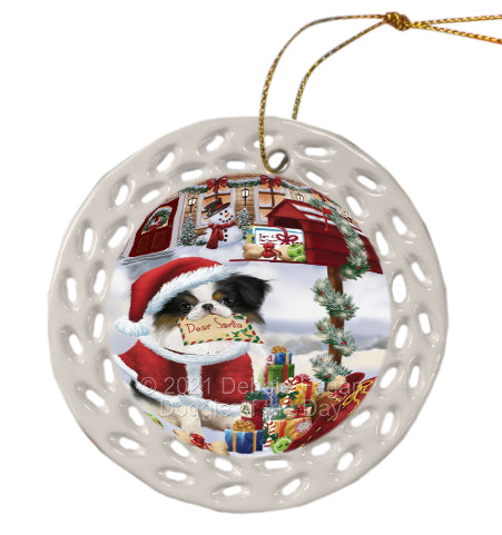 Christmas Dear Santa Mailbox Japanese Chin Dog Doily Ornament DPOR58655