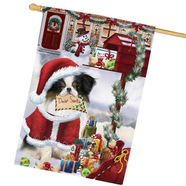Christmas Dear Santa Mailbox Japanese Chin Dog House Flag Outdoor Decorative Double Sided Pet Portrait Weather Resistant Premium Quality Animal Printed Home Decorative Flags 100% Polyester FLG69085
