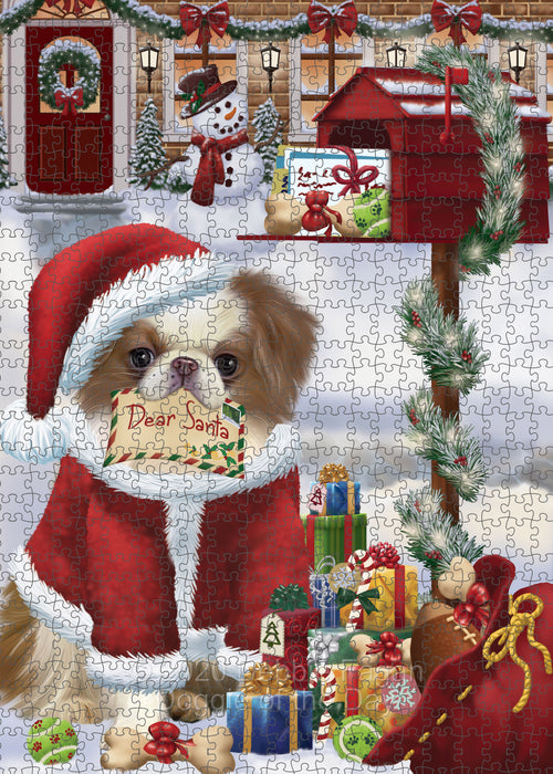 Christmas Dear Santa Mailbox Japanese Chin Dog Portrait Jigsaw Puzzle for Adults Animal Interlocking Puzzle Game Unique Gift for Dog Lover's with Metal Tin Box PZL569