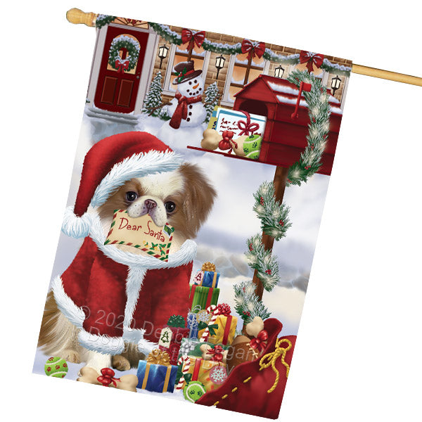 Christmas Dear Santa Mailbox Japanese Chin Dog House Flag Outdoor Decorative Double Sided Pet Portrait Weather Resistant Premium Quality Animal Printed Home Decorative Flags 100% Polyester FLG69086