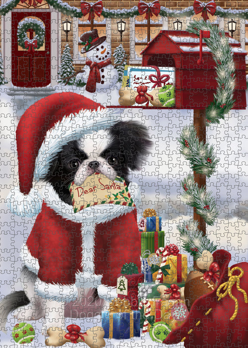 Christmas Dear Santa Mailbox Japanese Chin Dog Portrait Jigsaw Puzzle for Adults Animal Interlocking Puzzle Game Unique Gift for Dog Lover's with Metal Tin Box PZL570