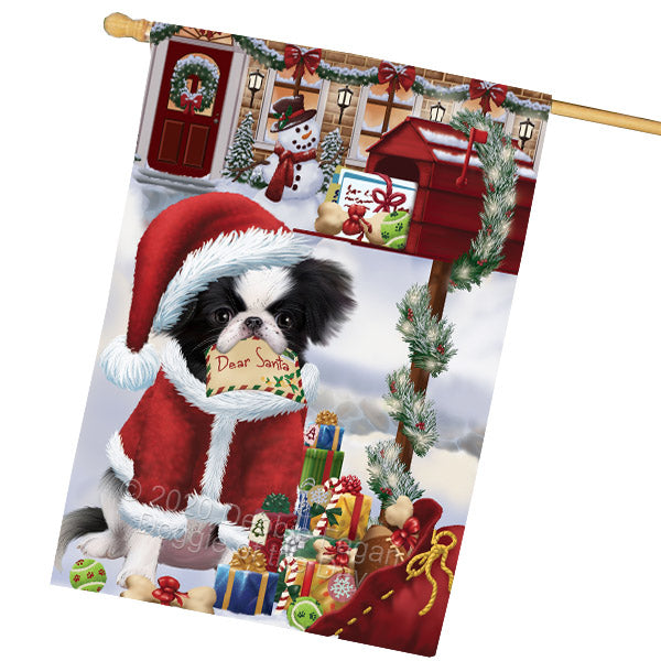 Christmas Dear Santa Mailbox Japanese Chin Dog House Flag Outdoor Decorative Double Sided Pet Portrait Weather Resistant Premium Quality Animal Printed Home Decorative Flags 100% Polyester FLG69087