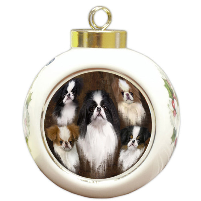 Rustic 5 Heads Japanese Chin Dogs Round Ball Christmas Ornament Pet Decorative Hanging Ornaments for Christmas X-mas Tree Decorations - 3" Round Ceramic Ornament