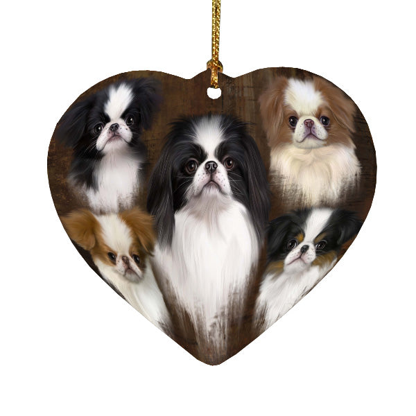 Rustic 5 Heads Japanese Chin Dogs Heart Christmas Ornament HPORA59017