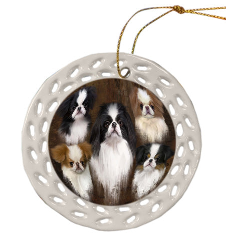 Rustic 5 Heads Japanese Chin Dogs Doily Ornament DPOR58668