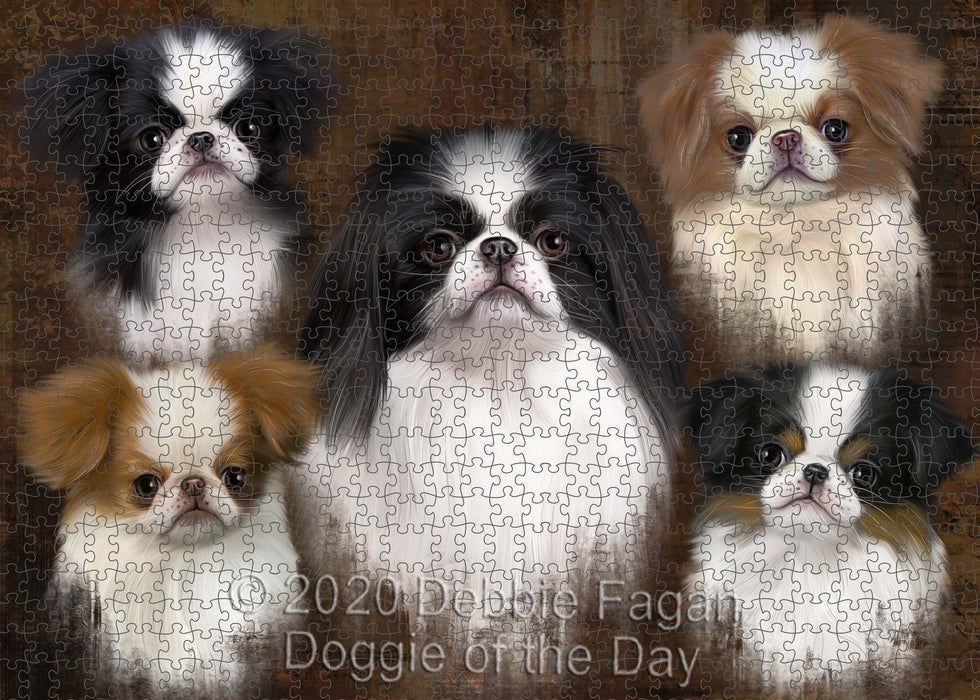 Rustic 5 Heads Japanese Chin Dogs Portrait Jigsaw Puzzle for Adults Animal Interlocking Puzzle Game Unique Gift for Dog Lover's with Metal Tin Box