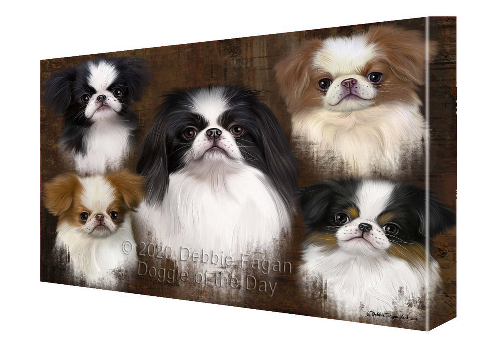 Rustic 5 Heads Japanese Chin Dogs Canvas Wall Art - Premium Quality Ready to Hang Room Decor Wall Art Canvas - Unique Animal Printed Digital Painting for Decoration