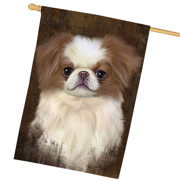Rustic Japanese Chin Dog House Flag Outdoor Decorative Double Sided Pet Portrait Weather Resistant Premium Quality Animal Printed Home Decorative Flags 100% Polyester FLG69017