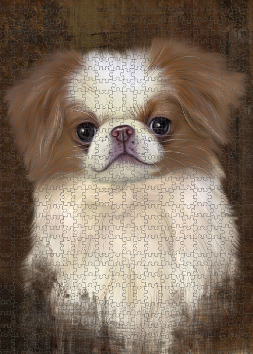 Rustic Japanese Chin Dog Portrait Jigsaw Puzzle for Adults Animal Interlocking Puzzle Game Unique Gift for Dog Lover's with Metal Tin Box PZL508