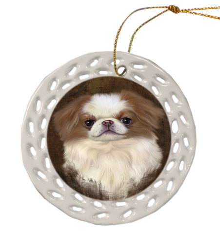 Rustic Japanese Chin Dog Doily Ornament DPOR58635