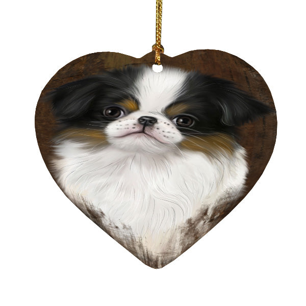 Rustic Japanese Chin Dog Heart Christmas Ornament HPORA58982
