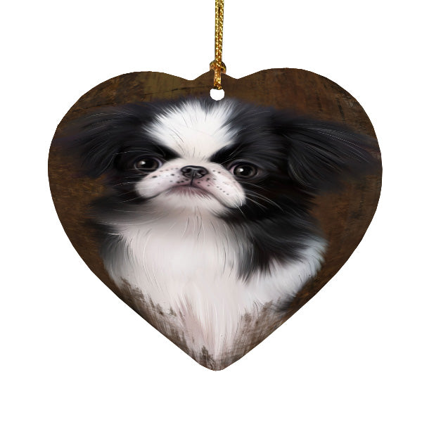 Rustic Japanese Chin Dog Heart Christmas Ornament HPORA58983