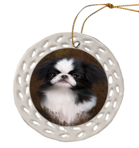 Rustic Japanese Chin Dog Doily Ornament DPOR58634