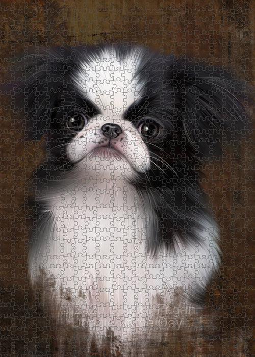 Rustic Japanese Chin Dog Portrait Jigsaw Puzzle for Adults Animal Interlocking Puzzle Game Unique Gift for Dog Lover's with Metal Tin Box PZL507